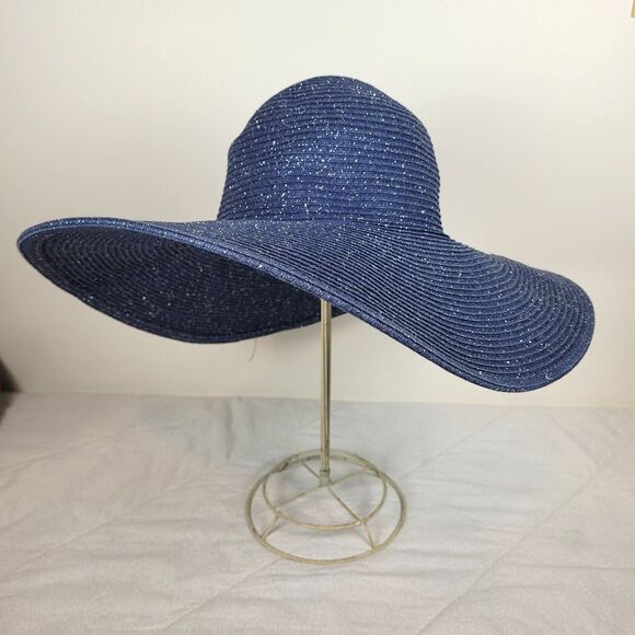 Adrienne Vittadini Accessories - Adrienne Vittadini Wide Brim Floppy Hat Navy Silver Beach Pool Travel Vacation